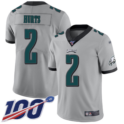 Nike Eagles #2 Jalen Hurts Silver Youth Stitched NFL Limited Inverted Legend 100th Season Jersey